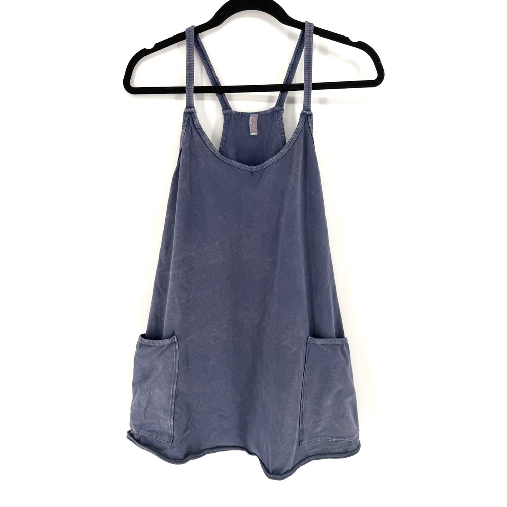 Free People Hot Shot Mini Dress Blue Acid Wash Medium Racerback Pocket